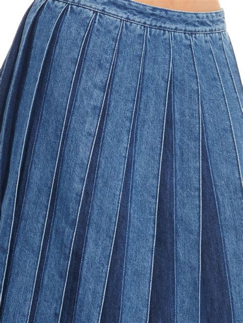 Joseph Pleated Denim Skirt In Blue Lyst