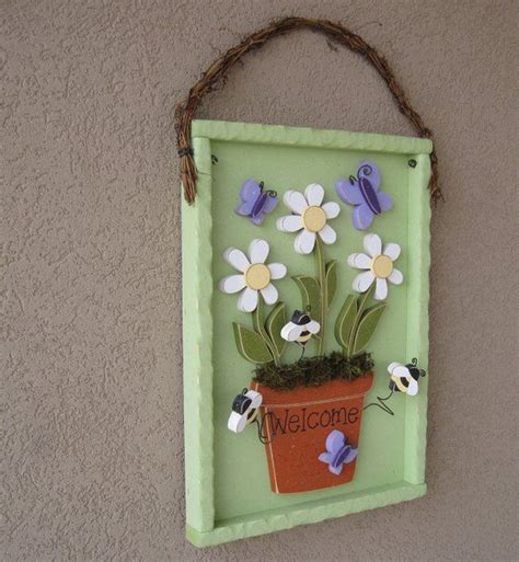 Welcome Flower Pot With Daisies Butterflies And Bees For Home Decor