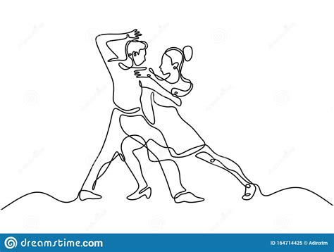 Continuous One Line Drawing Of Romantic Tango Dancing Couple Dance Of