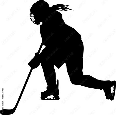Female Hockey Player Skating With Stick Stock Vector Adobe Stock