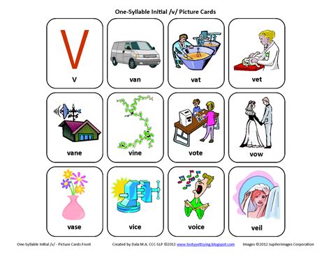 Testy Yet Trying Initial V Free Speech Therapy Articulation Picture Cards