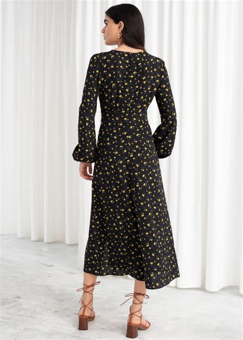 floral long sleeve midi dress black micro floral midi dresses and other stories dresses