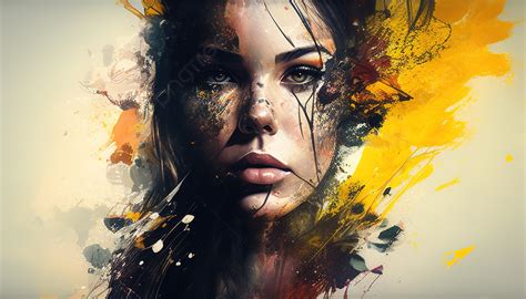 Digital Art From Photoshop And A Girl With The Paint Splashed On Her