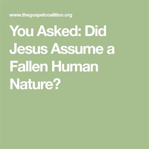 You Asked Did Jesus Assume A Fallen Human Nature Human Nature
