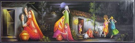 Rajasthan Village Scene Indian Paintings Indian Illustration