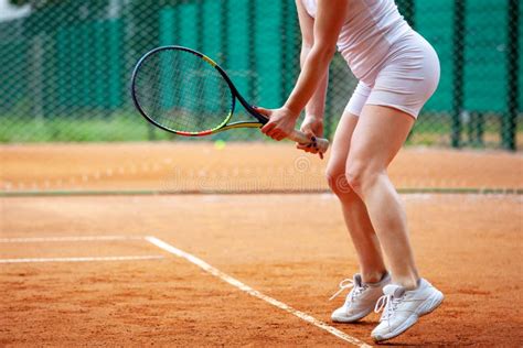 Female Tennis Player Holding The Racket Stock Photo Image Of Health
