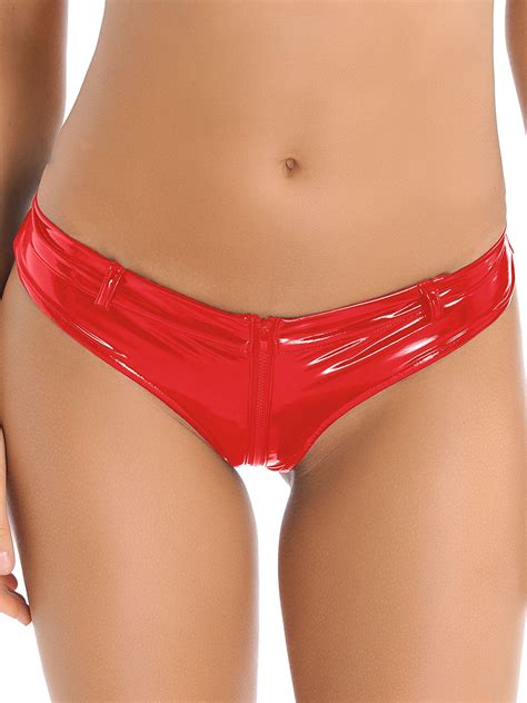 Yeahdor Womens Shiny Latex Wet Look Zipper Crotch Hot Pants Club Rave