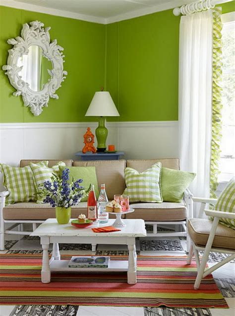 Chic And Colorful Spring Living Room With Green Themes