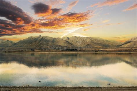 Sunset Over Lake Tekapo New Zealand Stock Image Image Of Beautiful