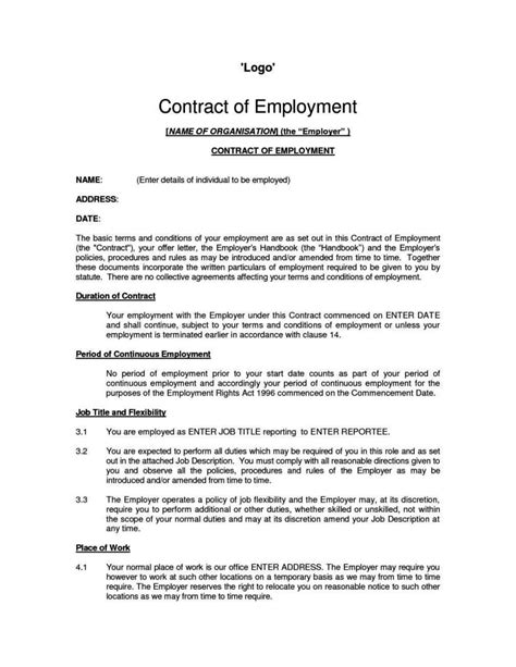 Free Contract Of Employment Template Uk Sampletemplatess