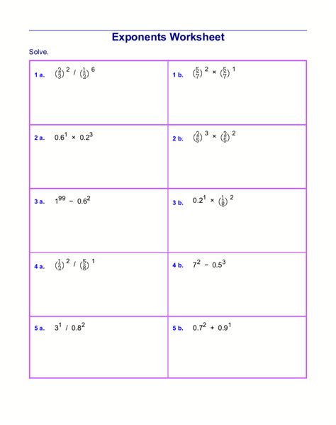 Multiplication Of Numbers In Exponential Form Worksheets