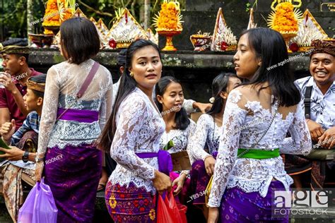 A Group Of Balinese Hindu Women In Traditional Dress At A Hindu Festival Tirta Empul Water