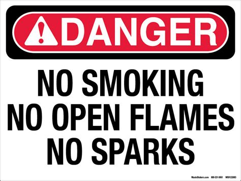 9 X 12 Danger No Smoking No Open Flames No Sparks Decal