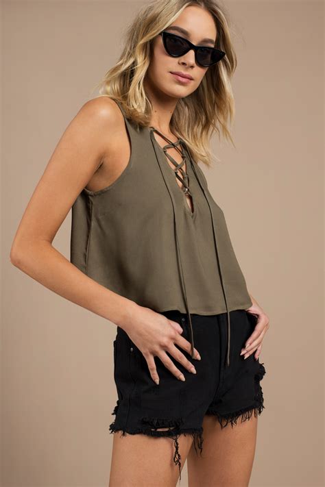 Cute Olive Tank Top Lace Up Top Green Top Olive Tank 20 Tobi Us