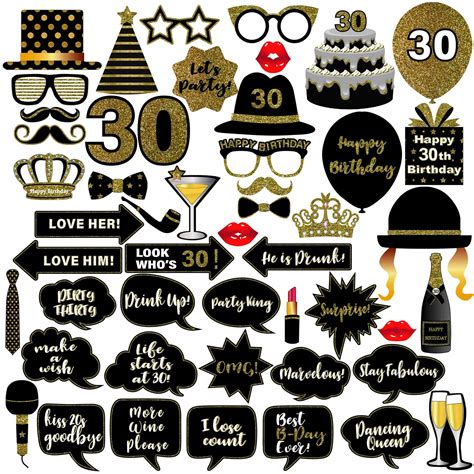 Buy Brt Bearingshui Th Birthday Party Photo Booth Props And Signs Black And Gold Happy Th