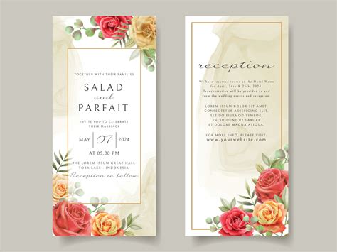 modelo de cartão de convite de casamento com design de rosas vermelhas
