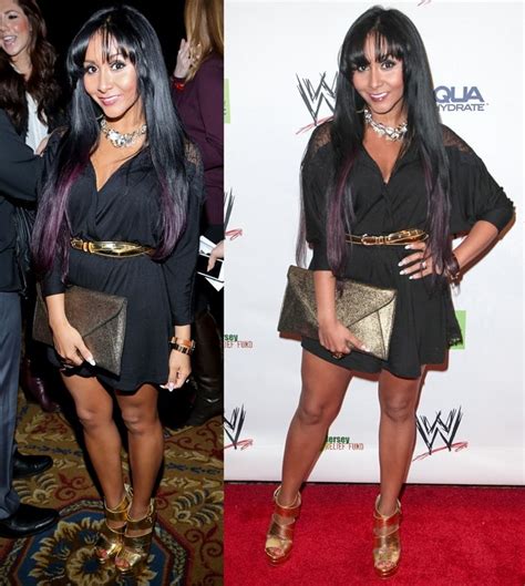 Snooki In Sexy Black Mini Dress And Strappy Gold Heels