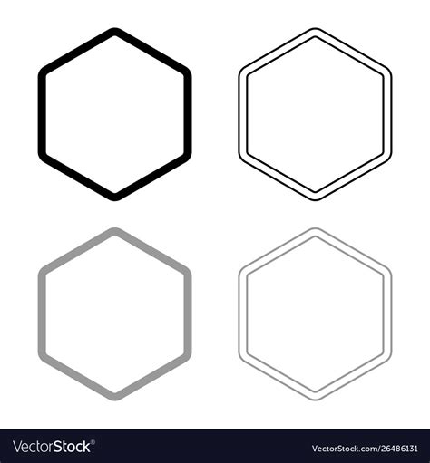 Hexagon Shape Element Icon Outline Set Black Grey Vector Image