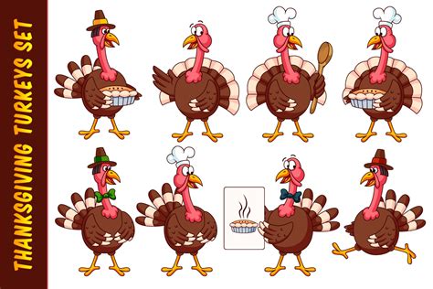 Thanksgiving Cartoon Turkeys Set 4570 Characters Design Bundles