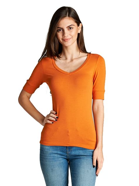 Essential Basic Women S Cotton Blend V Neck Tee Shirt Half Sleeves Junior And Plus Sizes