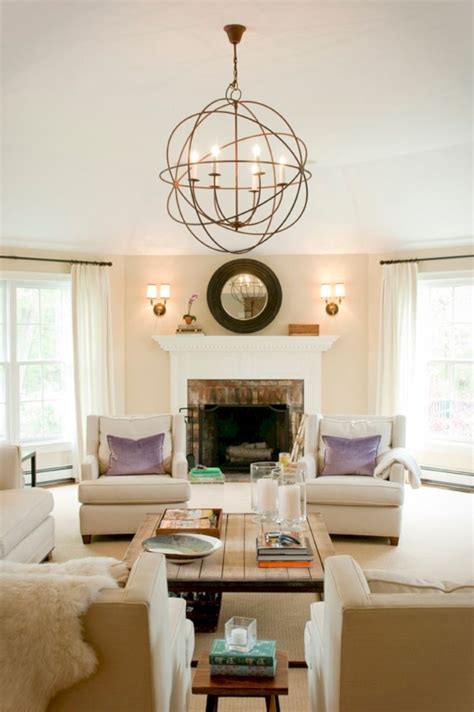 Transitional Living Room With Stunning Chandelier 14 Chandelier In