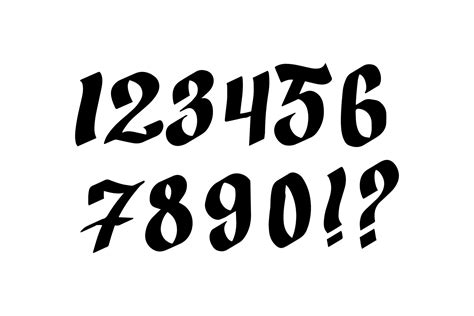 Gothic numbers from 1 to 9. Handwritten stock lettering typography
