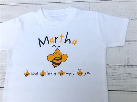 Kids Personalised Bee T Shirt Ages 1 8 Custom Name Top Etsy
