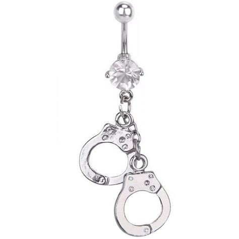 Women Fashion Creative Handcuffs Belly Button Rings Crystal Diamante