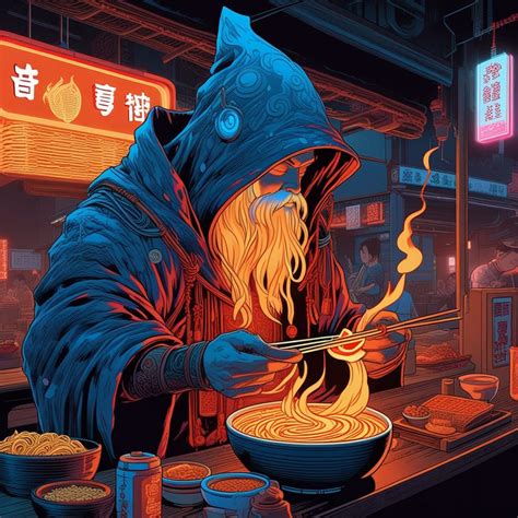 A Flaming Wizard Eating Ramen At A Ramen Shop Ai Generated Artwork