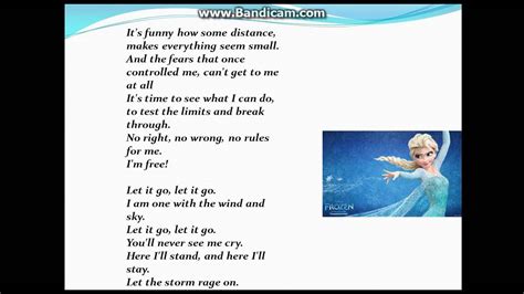 Let it go song lyrics. Disneys Frozen "Let it go" - Lyrics - YouTube