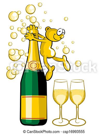 Clipart Vector of Opening a bottle of champagne - Man uncovering a ...