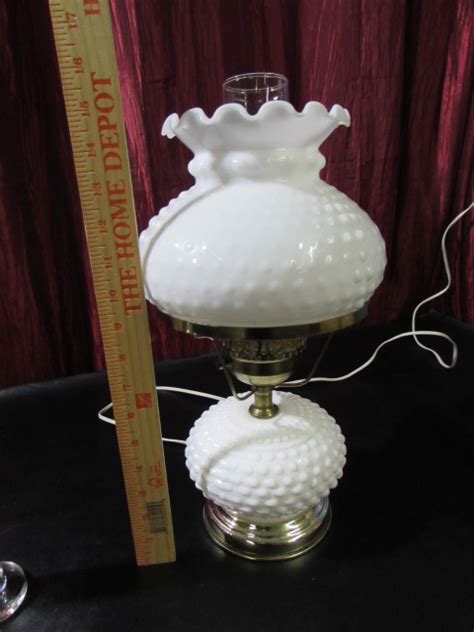 Lot Detail White Hobnail Milk Glass Electric Hurricane Lamp Galileo Thermometer