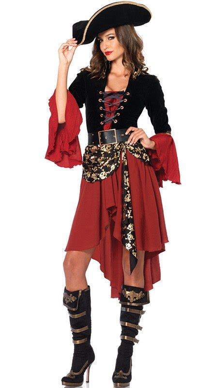 Adult Crimson Pirates Wench Costume Women Halloween Cosplay Fancy Dress