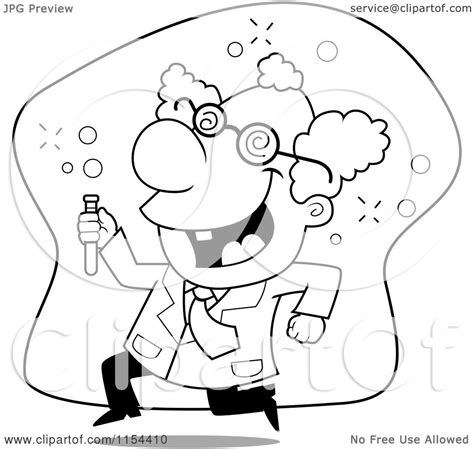 Cartoon Clipart Of A Black And White Running Mad Scientist Vector