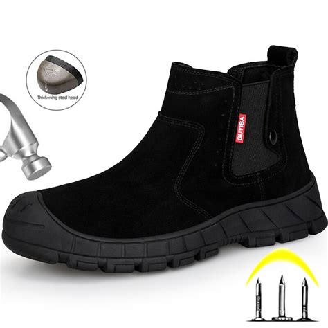 Suede Welder Shoes Men Safety Boots Steel Toe Work Shoes Sneakers Male Anti Smash Anti Slip Work