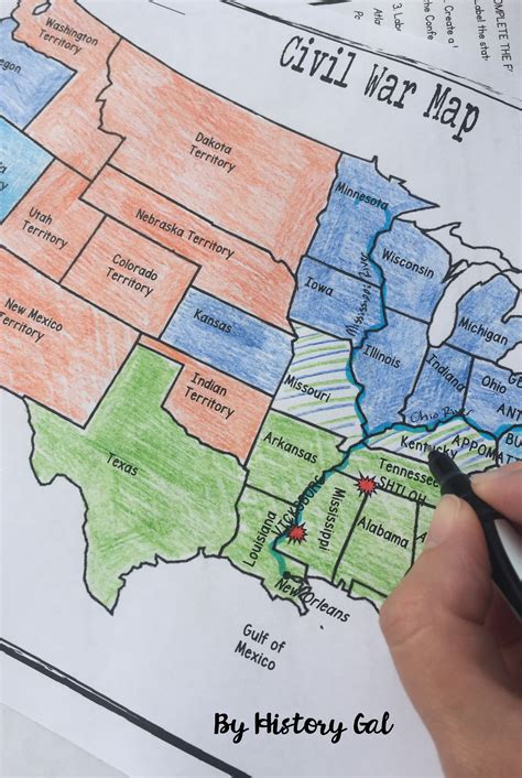 Civil War Map States Worksheet