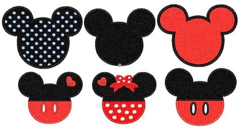 Mickey Minnie Mouse Ears Head 6 Embroidery Patterns Digitized Machine