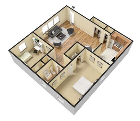 3d 2 Bedroom 1 Bathroom 800 850 Sq Ft House Plans House Plans 3