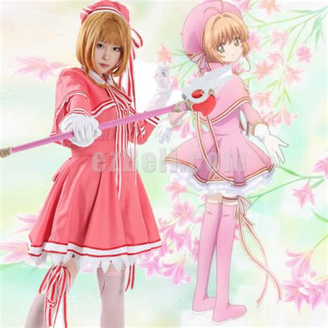 Anime Cardcaptor Sakura Clear Card Sakura Kinomoto Tomoyo Daidouji Pink Battle Suit Cosplay Costume