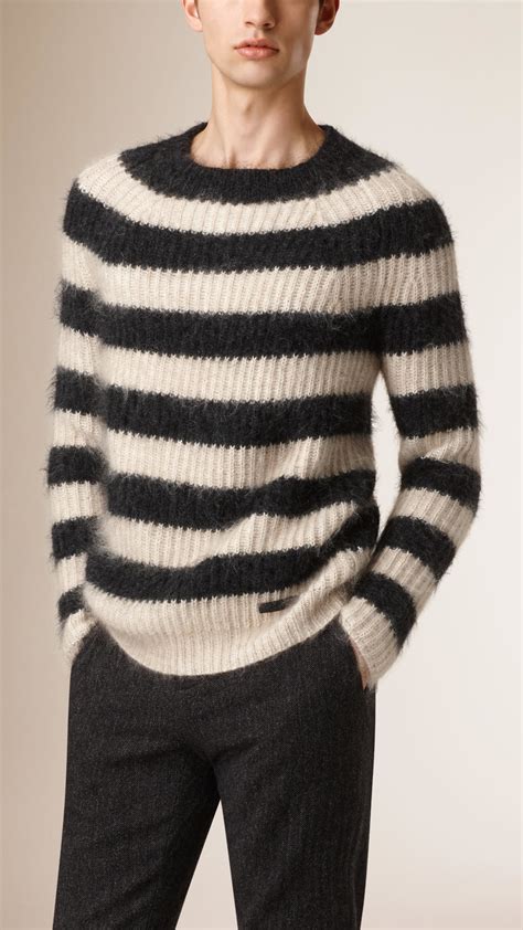 Lyst Burberry Striped Wool Mohair Blend Sweater In Natural For Men