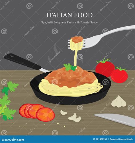 Set Of Traditional Italian Food Spaghetti Bolognese Pasta With Tomato