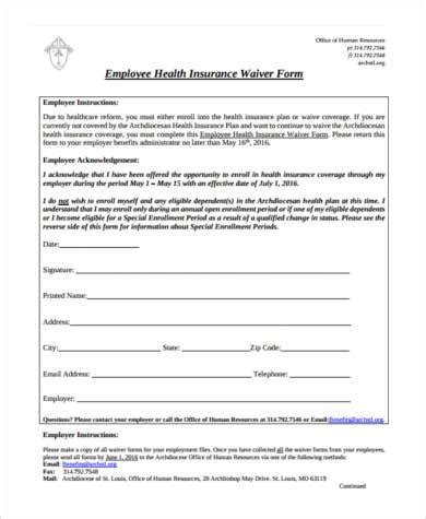 The deadline to complete the health insurance fee waiver will correspond with the last day to drop regular session classes and receive a refund. FREE 8+ Sample Insurance Waiver Forms in PDF | MS Word