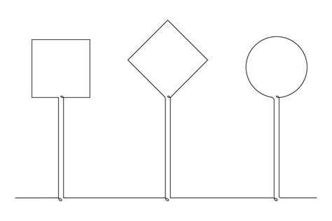 Single Continuous Line Drawing Template Set Of Road Signs Traffic