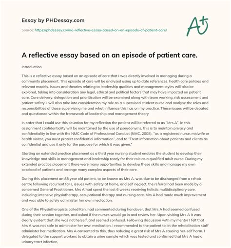 A Reflective Essay Based On An Episode Of Patient Care Example