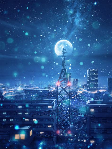 Night Sky City Stars Anime Scenery 4k Night Anime Scenery