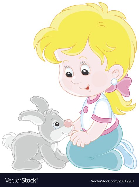 Little Girl And Her Small Rabbit Royalty Free Vector Image
