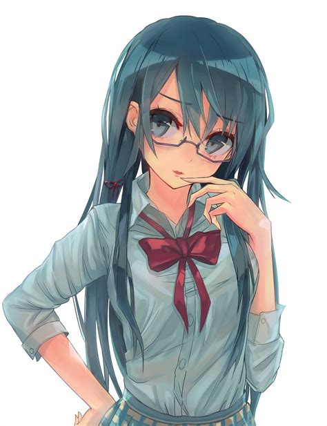 Long Hair Aimee Women With Glasses Looking At Viewer Anime Anime