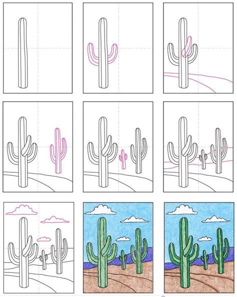 How To Draw A Cactus Step By Step At How To Draw