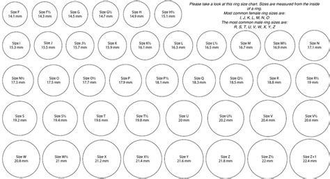 Ring Size Chart Printable Ring Size Chart Ring Sizes Chart Mens