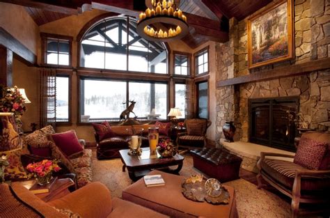 Rustic Western Living Room Decor With Natural Wall Stone